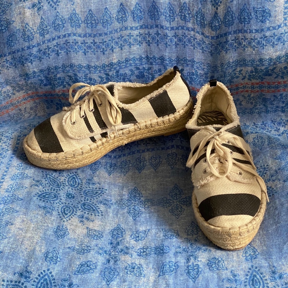 SOLD DV Platform Frayed Striped Espadrille Shoes - Picture 1 of 15
